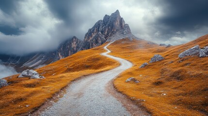 Majestic Mountain Path: A Serene Autumn Landscape