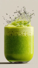 Refreshing Green Smoothie Splash: A vibrant green smoothie in a glass, with a splash of liquid creating a dynamic and refreshing visual.