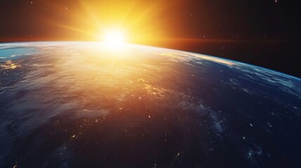 Stunning sunrise over earth planet global view space background sky blue dark world scene light image © Honey