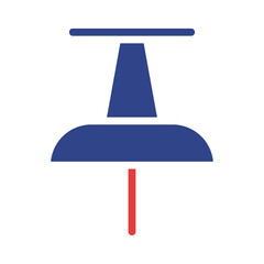 Geometric representation of a simple pushpin in contrasting blue and red colors