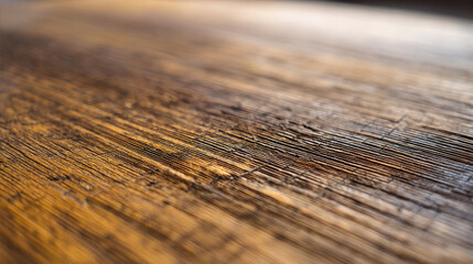 Fototapeta premium Close-up view of a wooden surface with visible wood grain and variations in color. The texture is rough and shows signs of age