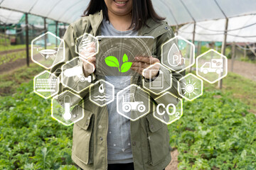 iot smart industry robot 4.0 agriculture concept,industrial agronomist,farmer using tablet to monitor