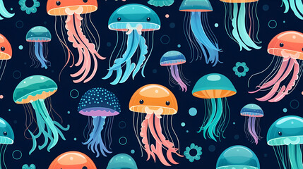 Cute jellyfish. Vector flat illustration. Cartoon sea translucent animal.