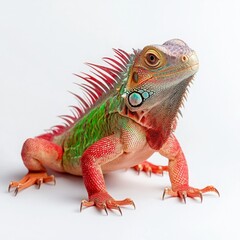 Obraz premium Colorful Iguana with Vibrant Scales on White Background