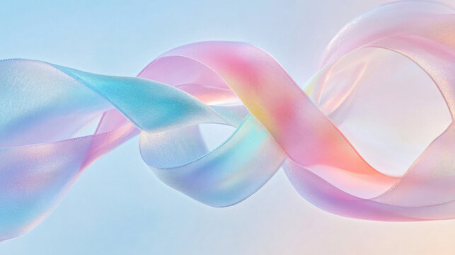 A delicate ribbon, shimmering with an ethereal glow, bows gracefully against a pristine, see-through backdrop, its vibrant hues adding a touch of elegance and festivity 