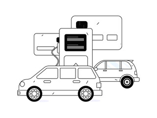 Vector Internet operation hand-drawn illustration of people getting discounts for refueling their cars
