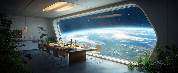 Spacious dining area with panoramic space views