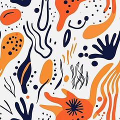 Naklejka premium Abstract white background with colorful Memphis style seamless pattern. Creative minimalist style art background for children or trendy design with basic shapes. Simple childish scribble backdrop