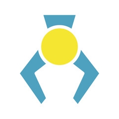 Minimalistic geometric design featuring robotic claw holding a golden sphere