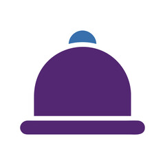 Simplified graphic of a stylized winter hat, with circular pom and brim