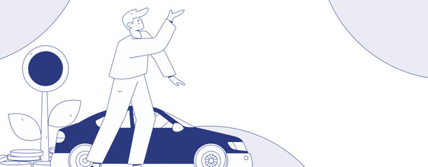 Vector Internet operation hand-drawn illustration of people getting discounts for refueling their cars
