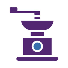 Stylized Icon: Vintage Purple Coffee Grinder Depicting Freshness and Aroma