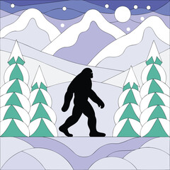 Epic Bigfoot Silhouette Vector Collection Featuring Forest, Mountain, and Mythical Cryptid Scenes in Minimalist Black Style