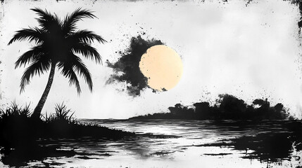 silhouette of a tropical island with palms