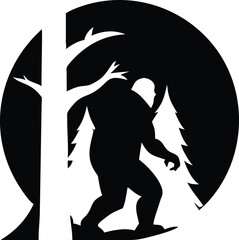 Epic Bigfoot Silhouette Vector Collection Featuring Forest, Mountain, and Mythical Cryptid Scenes in Minimalist Black Style