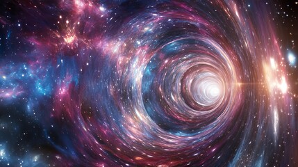 Fototapeta premium Stunning cosmic nebula swirling galaxy spiral tunnel space art pink blue dark stars light power depth