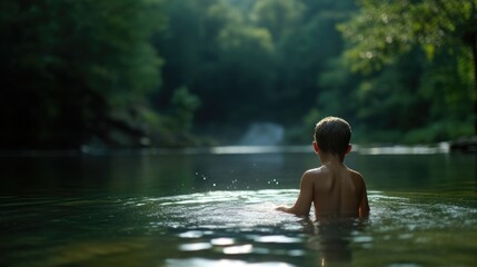 Child playing in a stream