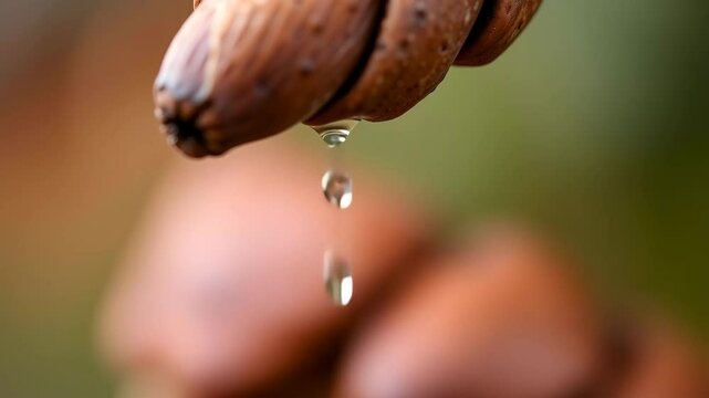 a drop of water hanging from a tree branch