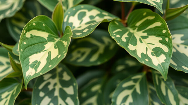 spotted leaves of aucuba dogwood family close-up