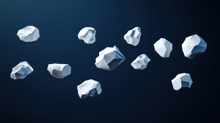 Naklejka premium Abstract white rocks floating on dark blue background.