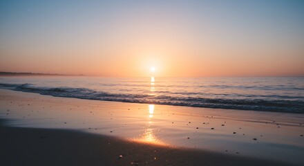 Sunrise Over Calm Ocean Waves on Sandy Beach Landscape