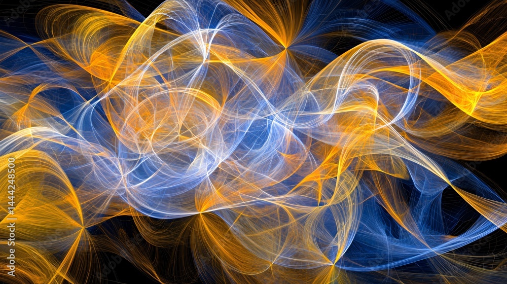 Wall mural stunning blue and yellow abstract background featuring dynamic patterns and cosmic energy fields wit