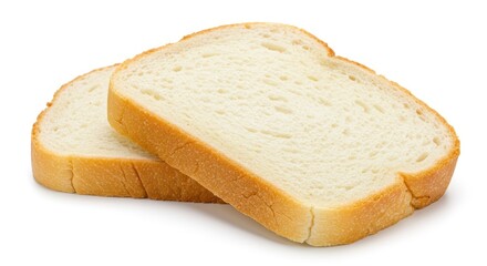 Two slices of white bread stacked on top of each other on a white background in a studio shot