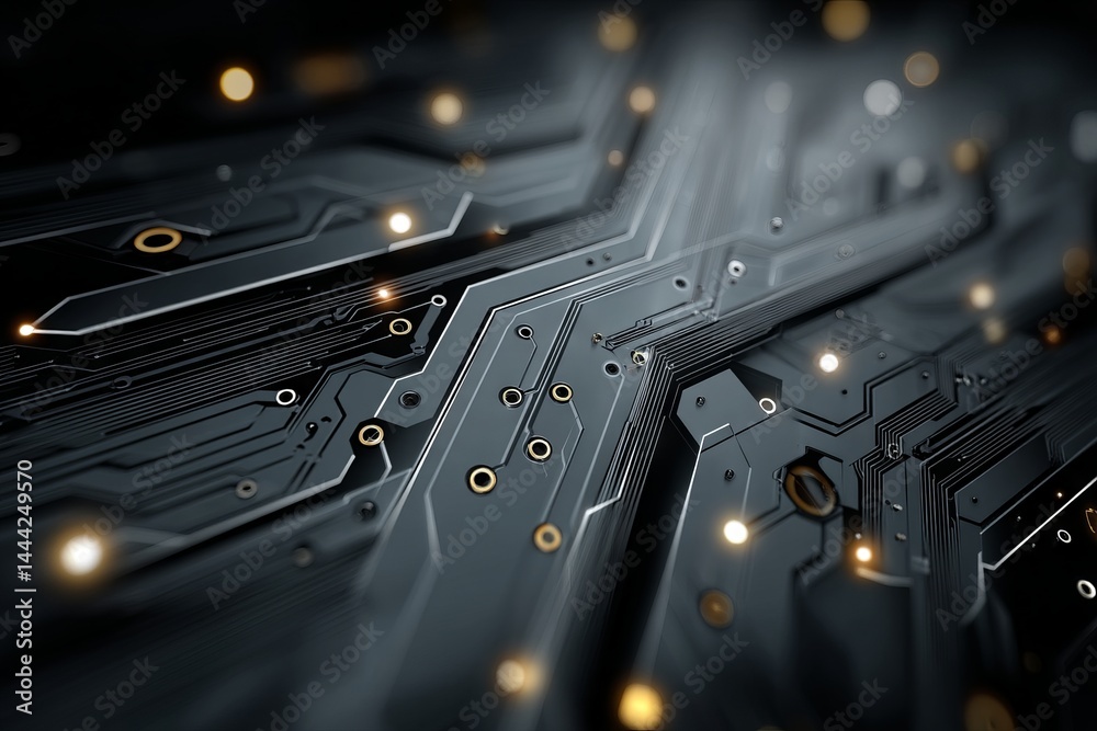 Sticker a close up of a circuit board with many small holes and a lot of gold. digital background concept.