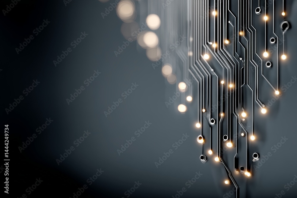 Sticker a black background with a long line of glowing lights. digital background concept.