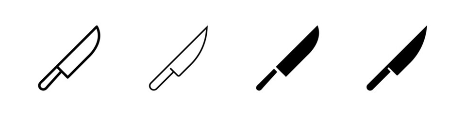 A modern vector icon set showcasing chef knives, suitable for cooking and kitchen designs.