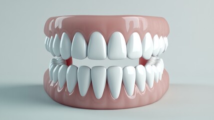 Obraz premium 3D render of a healthy human dentition with gums, showing upper and lower rows of bright white teeth.