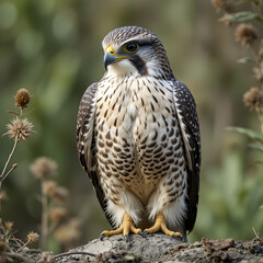 Fototapeta premium Lanner Falcon Sits Outdoors In Its Natural Environment