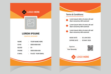 Fototapeta premium Customizable Corporate Employee ID Card Template with Professional Layout, Featuring Photo Section, QR Code, and Contact Info Fields – Designed for Seamless Office and Business Use. Thank You .