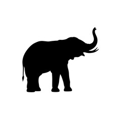 Obraz premium Elephant with raised trunk icon silhouette in black