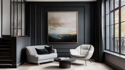 Modern living room with abstract art and natural light (1)