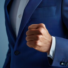 Businessman with formal and motivation concept. Close-up of a man's hand in a suit, fist clenched, suggesting determination or confidence.