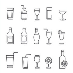  Drink Thin Line Icons Collection Editable Stroke Vector