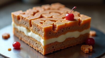 piece of cake with cherries tasty 