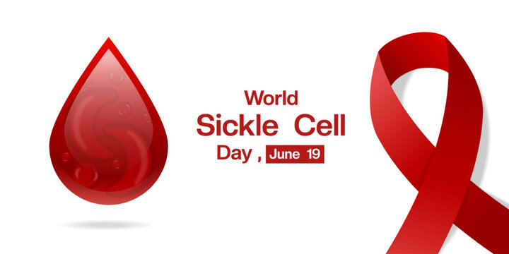 June 19th Is World Sickle Cell Day. Blood, cell and ribbon. Suitable for posters, banners, social media and more. White background.