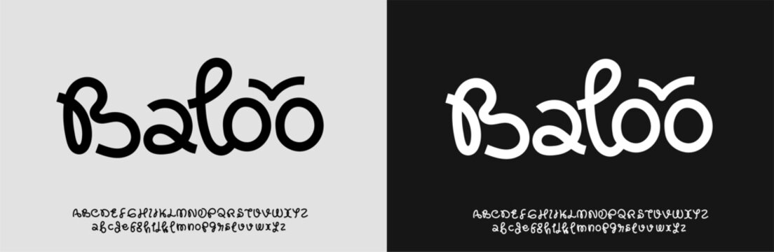 Baloo urban alphabet font. Upercase, lowercase, handwriting,  Abstract digital typography muslim, futuristic, fashion, sport, minimal tech. Simple numeric vector illustration