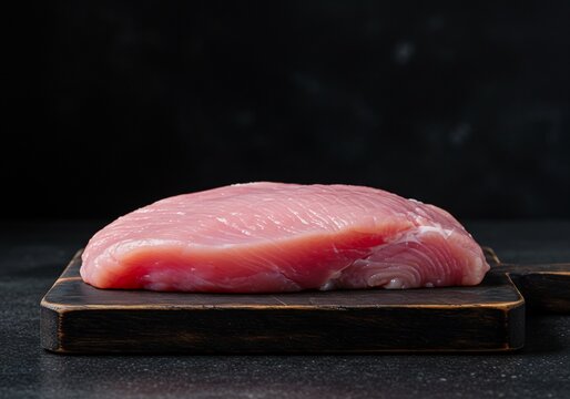 Filet de dinde cru lumi&egrave;re douce fond sombre. AI Generated