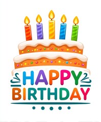 Colorful Birthday Cake with Candles and Cheerful Happy Birthday Text