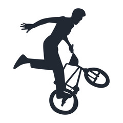 Obraz premium Freestyle Bmx Bike Rider Silhouette. Isolated on White Background. Vector Illustration.