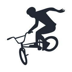 Obraz premium Freestyle Bmx Bike Rider Silhouette. Isolated on White Background. Vector Illustration.