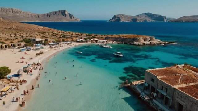 Breathtaking aerial view of elafonisos simos beach greece with turquoise waters and sandy shore