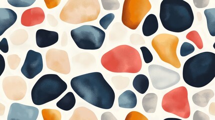 Abstract pattern of colorful, irregular shapes on a white background.