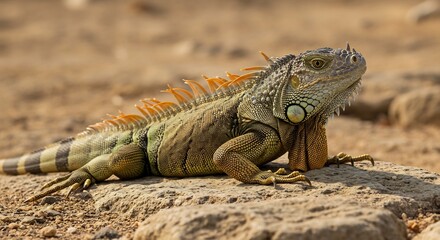 Obraz premium Lézard vert soleil dune chaleur intense. AI Generated