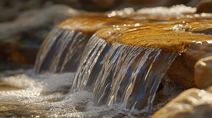 Cascading water over golden stones