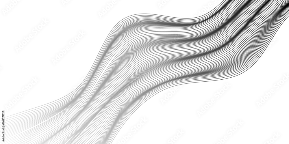 Fototapete Abstract grey, white smooth element swoosh speed wave modern stream background. Wave with lines created using blend tool. Abstract frequency sound wave lines and twisted curve lines background.	