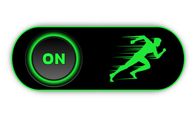 On button with Man Running Fast Symbol 
